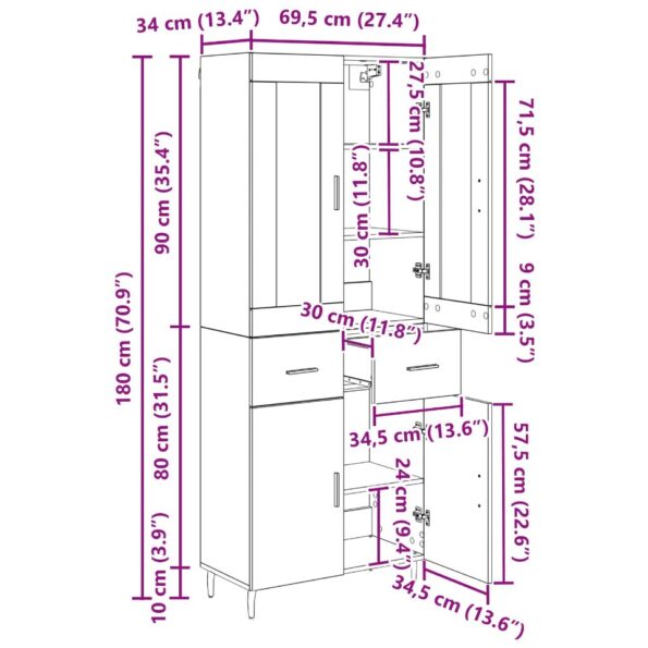 vidaXL Highboard so zásuvkou 2 pcs Čierny dub Kompozitné drevo – Obrázok 12