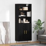 vidaXL Highboard Čierny dub 69,5 x 34 x 180 cm Kompozitné drevo