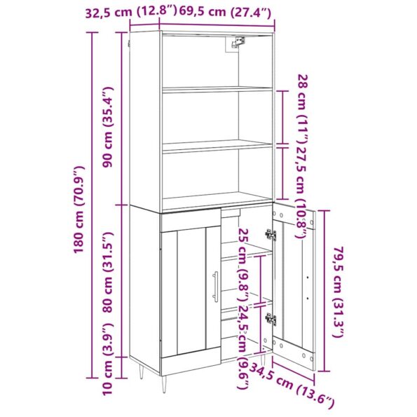 vidaXL Highboard Čierny dub 69,5 x 34 x 180 cm Kompozitné drevo – Obrázok 13