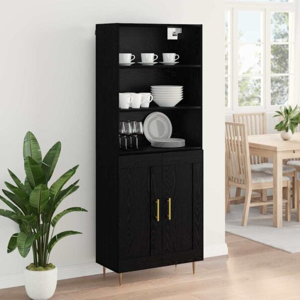 vidaXL Highboard Čierny dub 69,5 x 34 x 180 cm Kompozitné drevo – Obrázok 4