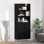 vidaXL Highboard Nástenný 2 pcs Čierny dub Kompozitné drevo