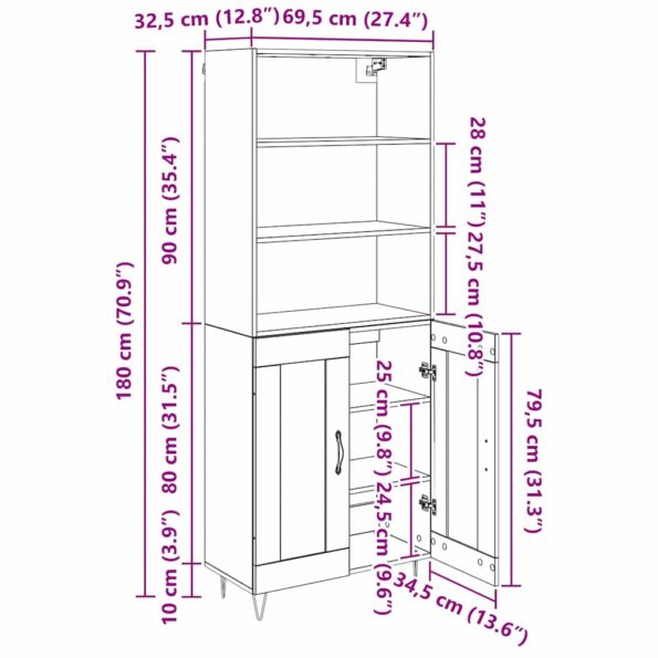 vidaXL Highboard Nástenný 2 pcs Čierny dub Kompozitné drevo – Obrázok 13