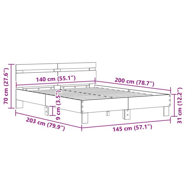 vidaXL Rám postele Remeselný dub 140 x 200 cm Kompozitné drevo – Obrázok 9