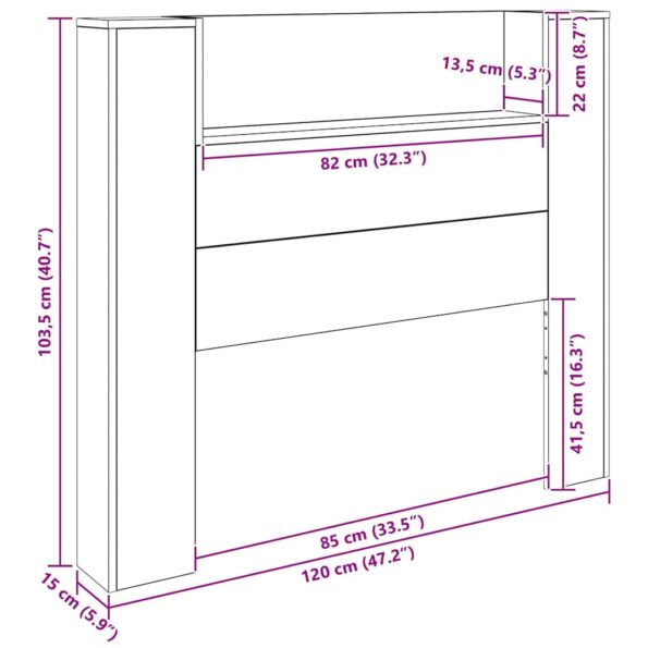 vidaXL Čelo postele skrinka s poličkou Staré drevo 120 x 15 x 103.5 cm – Obrázok 12