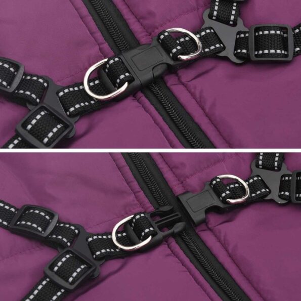 vidaXL Psí kabát s postrojom Fialová 4XL Flís a polyester – Obrázok 6