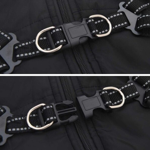 vidaXL Psí kabát s postrojom Čierna S Flís a polyester – Obrázok 6