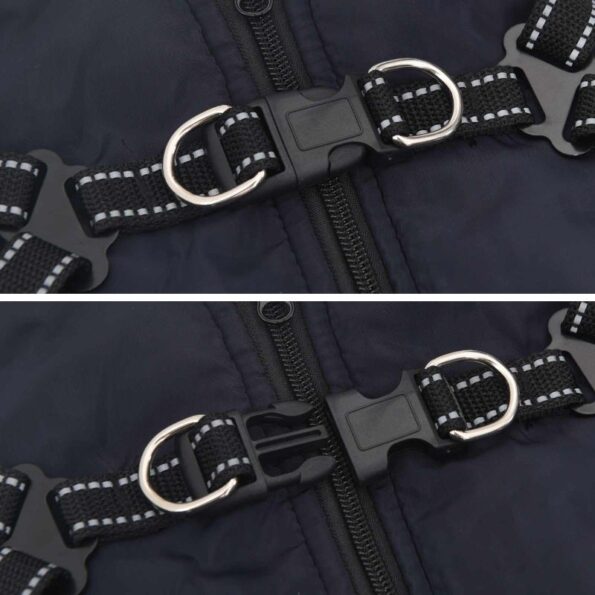 vidaXL Psí kabát s postrojom Námornícka modrá L Flís a polyester – Obrázok 6