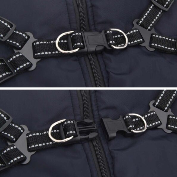 vidaXL Psí kabát s postrojom Námornícka modrá 4XL Flís a polyester – Obrázok 6