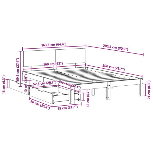 vidaXL Rám postele 3 pcs Včelí hnedý Masívne borovicové drevo – Obrázok 7
