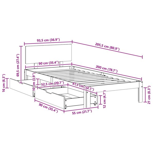 vidaXL Rám postele 3 pcs Včelí hnedý Masívne borovicové drevo – Obrázok 8