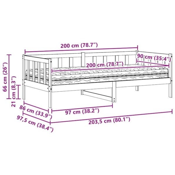 vidaXL Denná posteľ s matracmi Voskovo hnedá a biela 90 x 200 cm – Obrázok 10