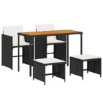 vidaXL 5-dielna záhradná jedálenská súprava a vankúše čierna polyratan – Obrázok 2