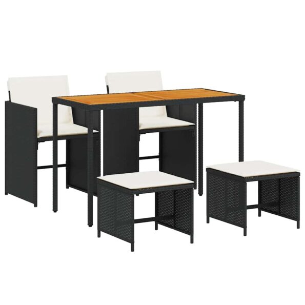 vidaXL 5-dielna záhradná jedálenská súprava a vankúše čierna polyratan – Obrázok 2