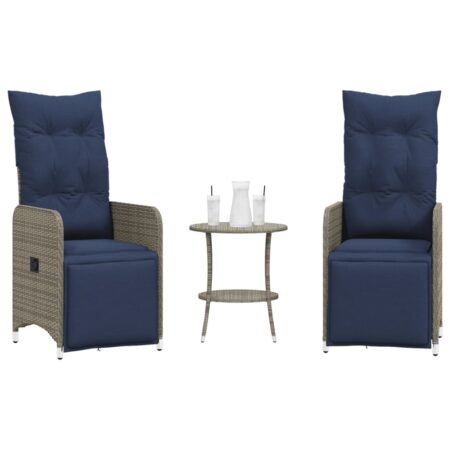 vidaXL 2-dielne polohovateľné záhradné stoličky so stolom, sivé, polyratan