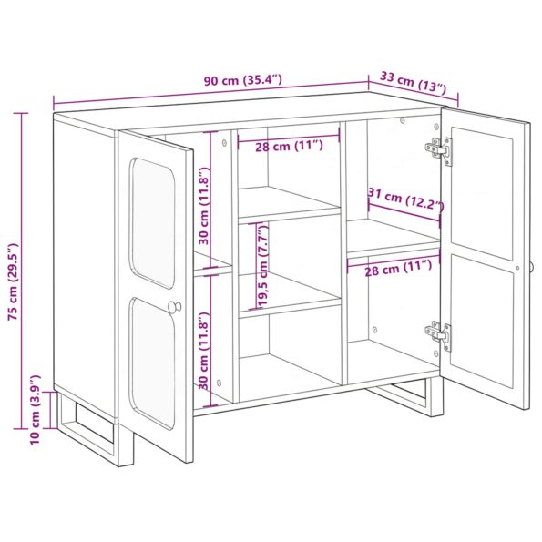 vidaXL Highboard s úložiskom Hnedá 90 x 33 x 75 cm Masívne mango drevo – Obrázok 11