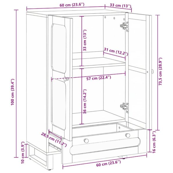 vidaXL Highboard s dverami Hnedá 40 x 33 x 110 cm Masívne mango drevo – Obrázok 11
