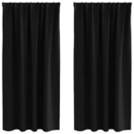 vidaXL Okenice so záclonami 2 pcs Čierna Polyester – Obrázok 2