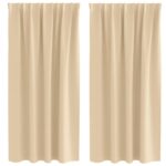 vidaXL Okenice so záclonami 2 pcs Krémová Polyester – Obrázok 2