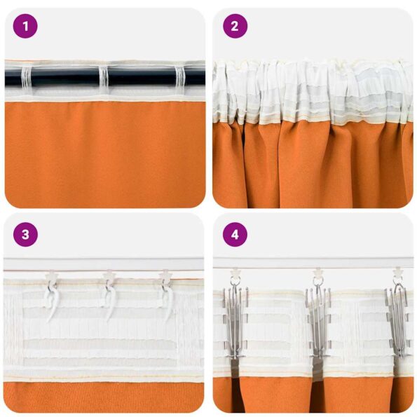 vidaXL Okenice so záclonami 2 pcs Oranžová Polyester – Obrázok 6