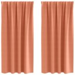 vidaXL Okenice so záclonami 2 pcs Tehlová Polyester – Obrázok 2