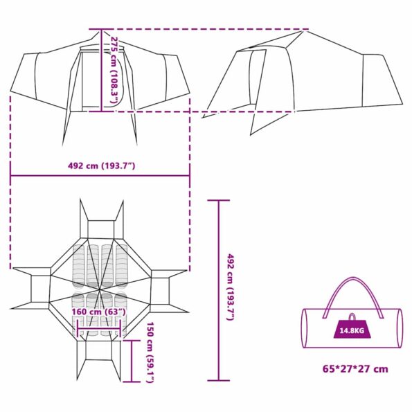 vidaXL Stan so strechou Šedá a oranžová 492 x 492 x 275 cm Polyester – Obrázok 11