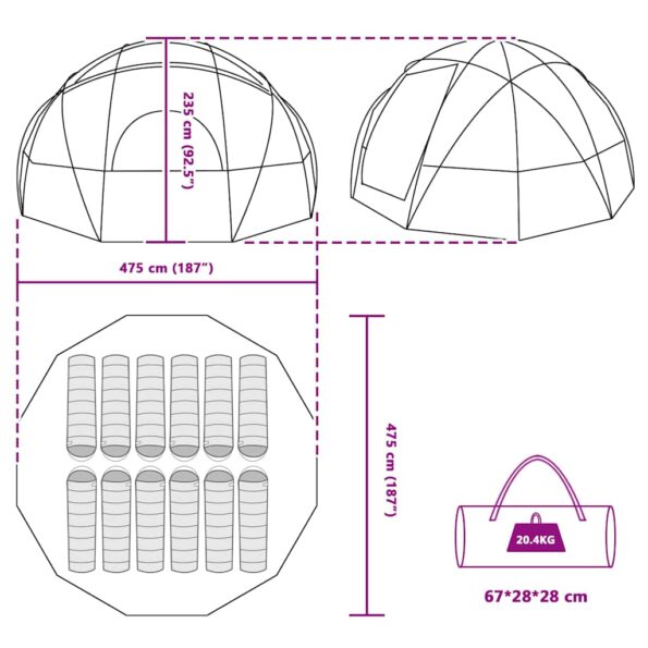 vidaXL Dómový stan so strechou Modrá 475 x 475 x 235 cm taft – Obrázok 10