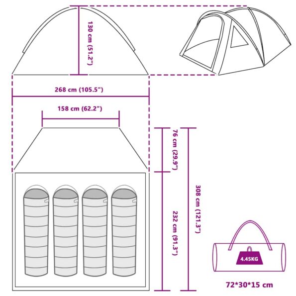 vidaXL Kempingový stan so strechou Zelená 308 x 268 x 130 cm Polyester – Obrázok 11