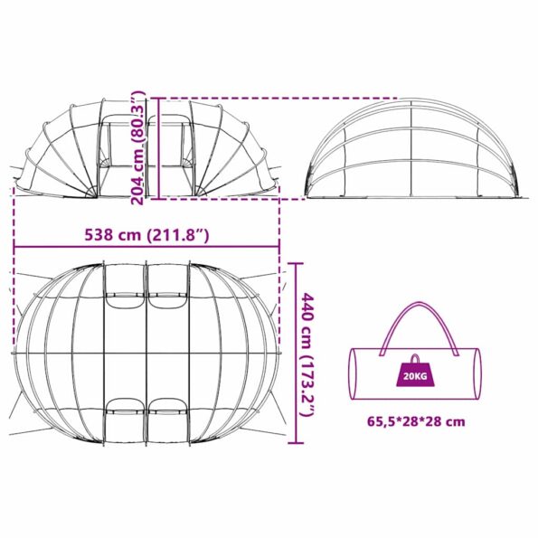 vidaXL Dómový stan na bazén Priehľadná 538 x 440 x 204 cm – Obrázok 13