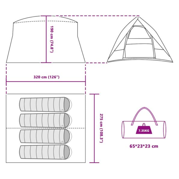 vidaXL Kempingový stan so strechou Modrá 320 x 275 x 190 cm taft – Obrázok 11