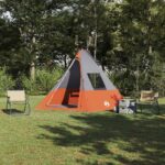 vidaXL Tipi stan so strechou Šedá a oranžová 383 x 338 x 217 cm taft
