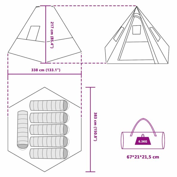 vidaXL Tipi stan so strechou Šedá a oranžová 383 x 338 x 217 cm taft – Obrázok 10
