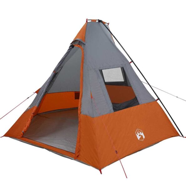 vidaXL Tipi stan so strechou Šedá a oranžová 383 x 338 x 217 cm taft – Obrázok 2