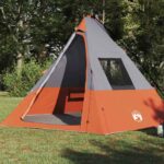 vidaXL Tipi stan so strechou Šedá a oranžová 383 x 338 x 217 cm taft – Obrázok 12