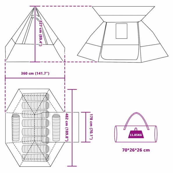 vidaXL Kempingový stan so strechou Modrá 482 x 360 x 227 cm taft – Obrázok 11