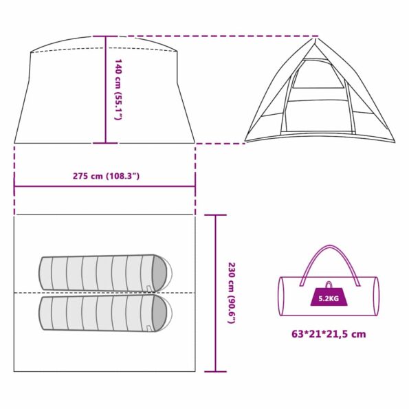 vidaXL Kempingový stan so strechou Zelená 275 x 230 x 140 cm taft – Obrázok 11