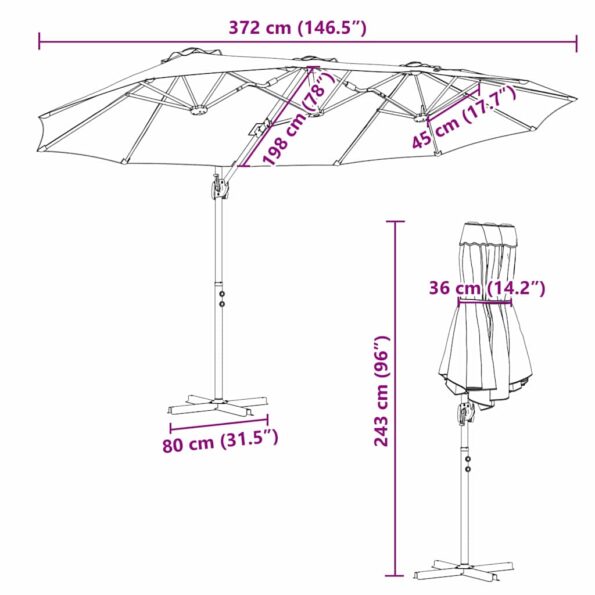 vidaXL Záhradný bočný slnečník so zámkom Antracit 372 x 198 x 253 cm – Obrázok 13