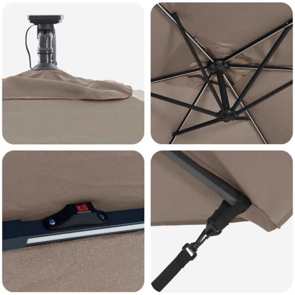 vidaXL Kantileverový banánový parasol Sivohnedá 294 x 200 x 254 cm – Obrázok 9