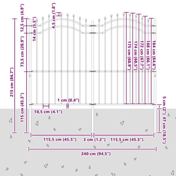 vidaXL Záhradný plot Sivá 215 cm Povrchovo upravená oceľ – Obrázok 4