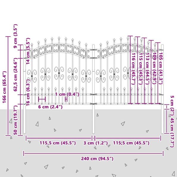 vidaXL Záhradný plot Sivá 165 cm Povrchovo upravená oceľ – Obrázok 4