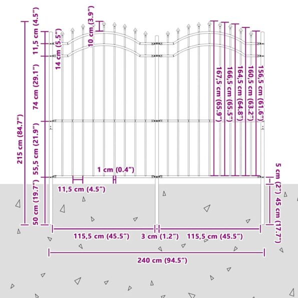 vidaXL Záhradný plot Biela 215 cm Povrchovo upravená oceľ – Obrázok 4