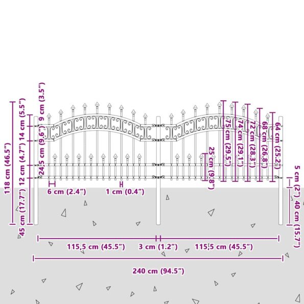 vidaXL Záhradný plot Biela 115 cm Povrchovo upravená oceľ – Obrázok 4