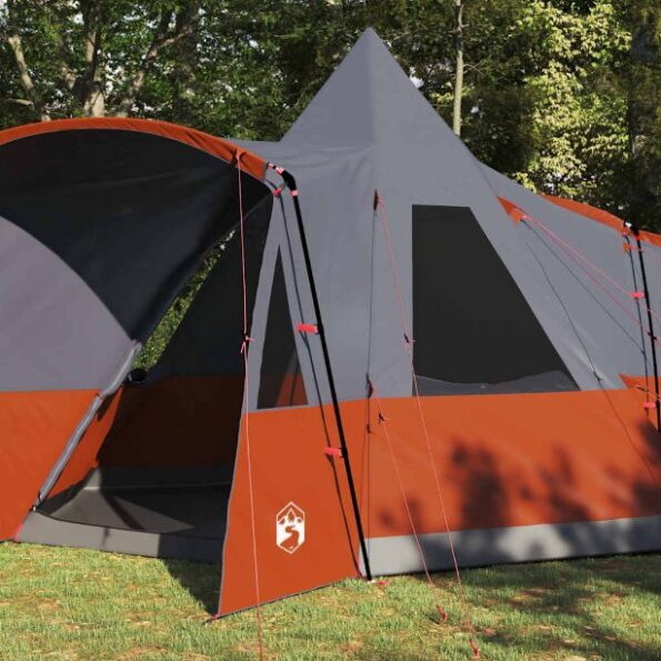 vidaXL Teepee stan pre 8 osôb Šedá a oranžová 720 x 465 x 295 cm – Obrázok 3