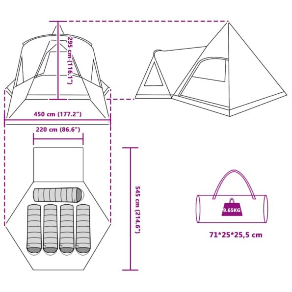 vidaXL Teepee stan pre 5 osôb Šedá a oranžová 545 x 450 x 295 cm – Obrázok 13