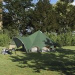 vidaXL Teepee stan pre 3 osoby Zelená a šedá 312 x 312 x 197 cm