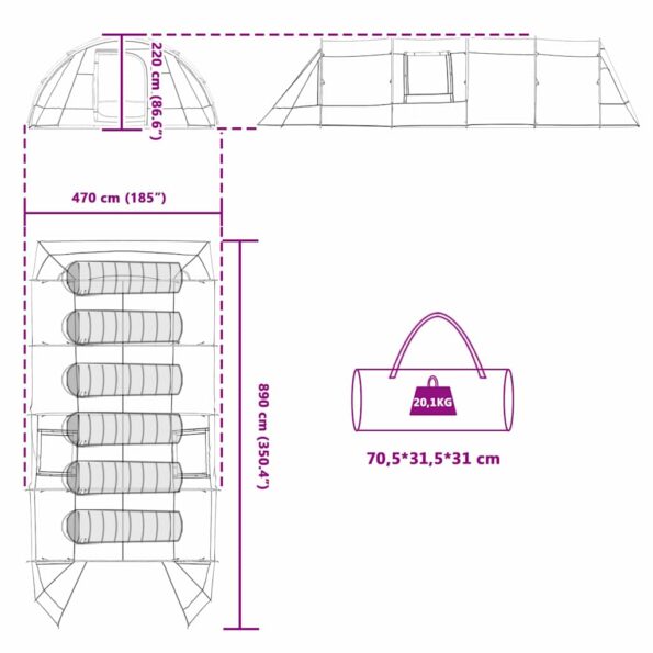 vidaXL Stan pre 6 osôb so strechou Modrá a šedá 890 x 470 x 220 cm – Obrázok 12