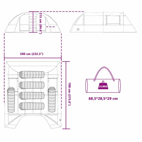 vidaXL Stan pre 6 osôb so strechou Modrá a šedá 700 x 590 x 215 cm – Obrázok 12