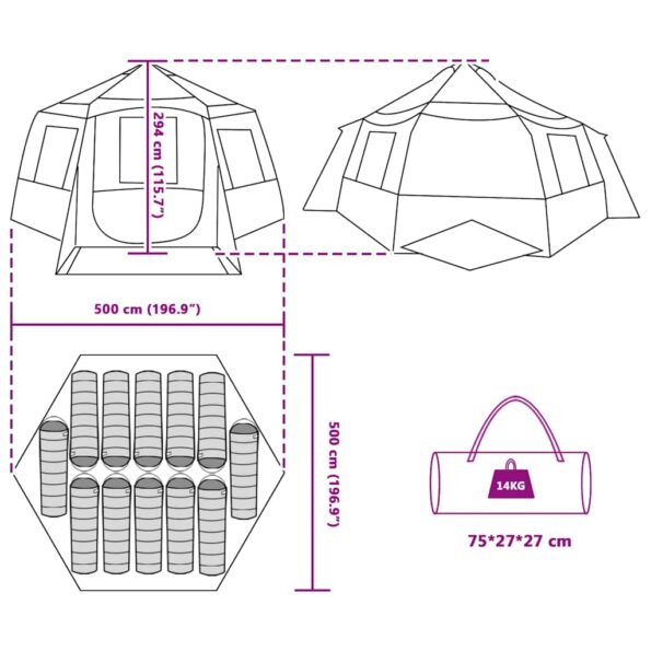 vidaXL Stan pre 12 osôb so strechou Zelená a šedá 500 x 500 x 294 cm – Obrázok 13