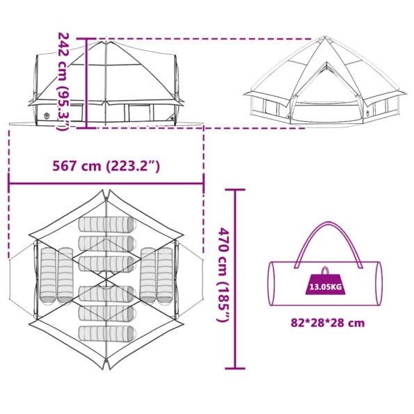 vidaXL Teepee stan pre 10 osôb Zelená a biela 567 x 470 x 242 cm – Obrázok 12