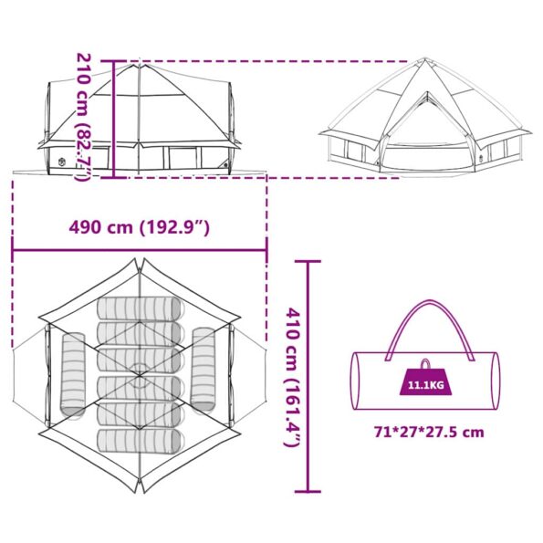 vidaXL Teepee stan pre 8 osôb Modrá a šedá 490 x 410 x 210 cm – Obrázok 12