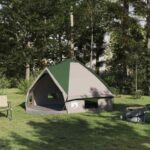 vidaXL Teepee stan pre 6 osôb Zelená a biela 431 x 366 x 185 cm
